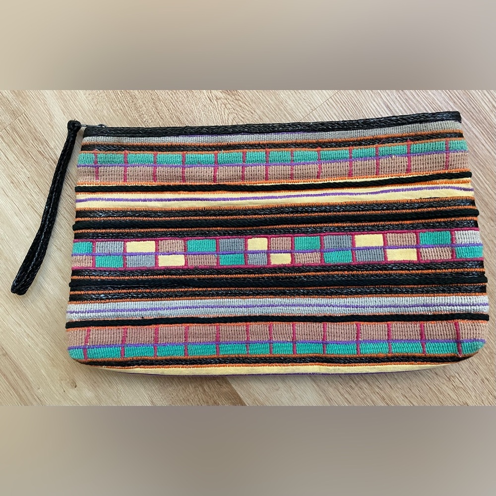 Vintage clutch Almondo Originals bag large colorful wrist strap wristlet purse